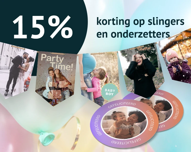 15% korting op fotoslingers en onderzetters